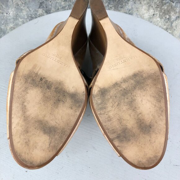 Max Studio Women's Size 7.5M Tan Brown Peep Toe Wedge Heel Ankle Booties Boots - Picture 12 of 14